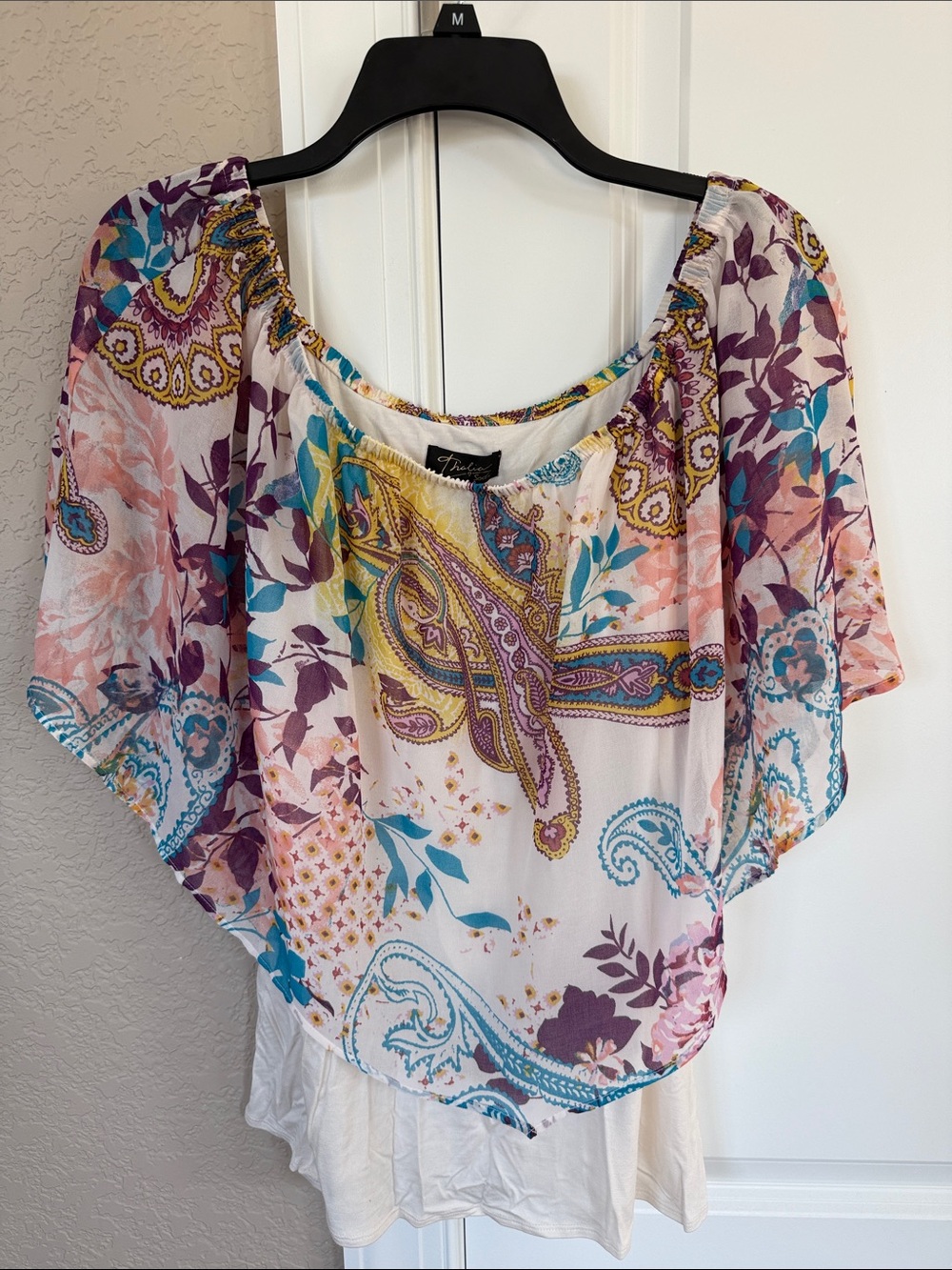 Thalia Sodi White Floral Paisley Flutter-Sleeve Blouse